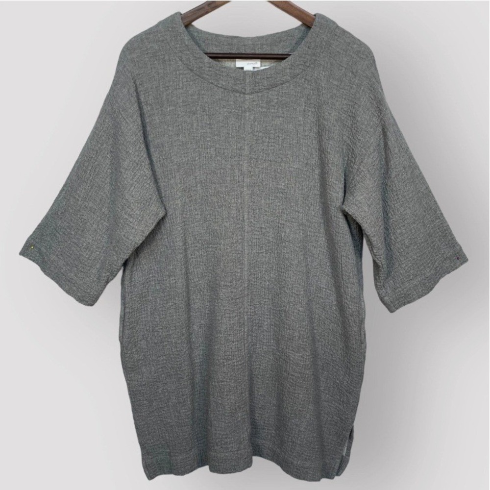 Pure Jill Grey Textured Cotton Wool Blend Tunic Top Pockets Medium Petite